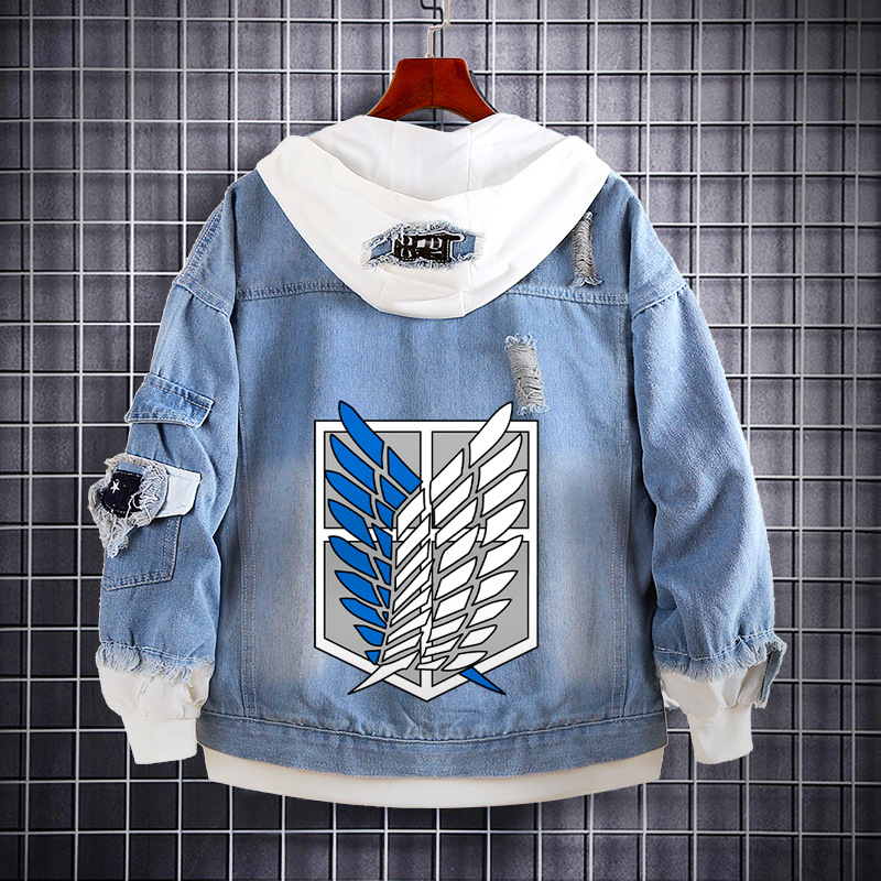 Attack Giant Cowboy Sweatshirt Animation Surrounding Allen Yeager Soldier Long Top Trendy Men Hooded Denim Jacket