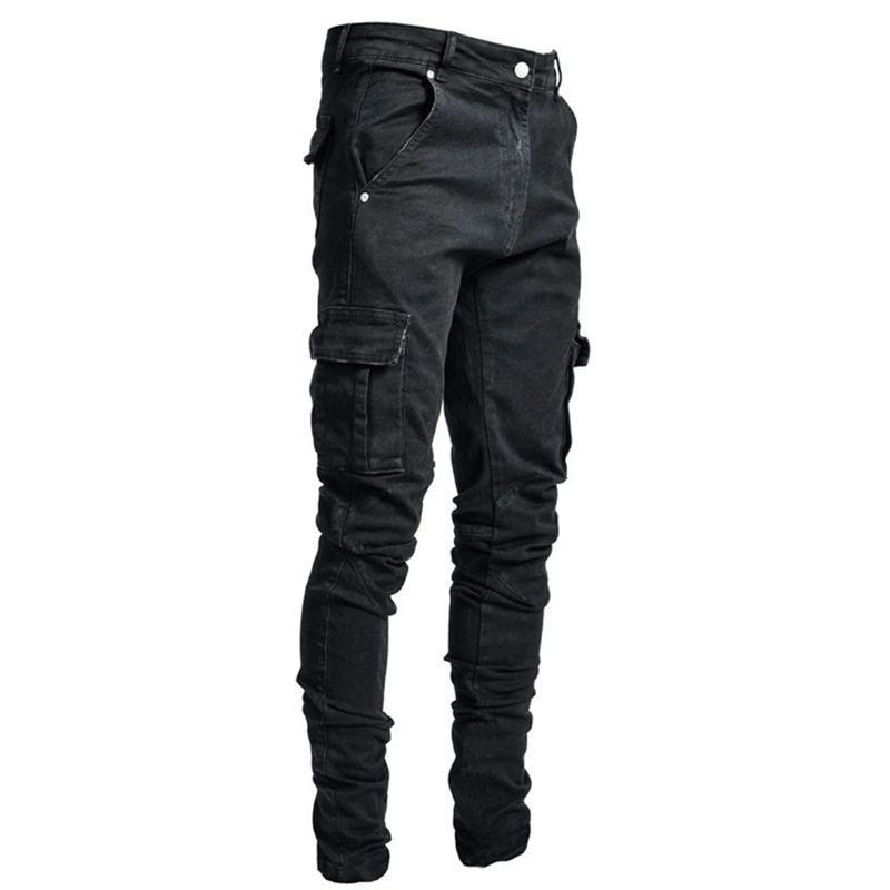 2021 spot Europe and the United States cross-border new jeans men's side pocket feet tight jeans a generation of hair