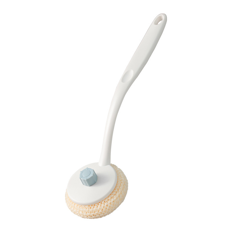 Nano bamboo wood fiber non-stick pan long handle pot brush kitchen cleaning and washing multi-function dish washing steel wire ball brush