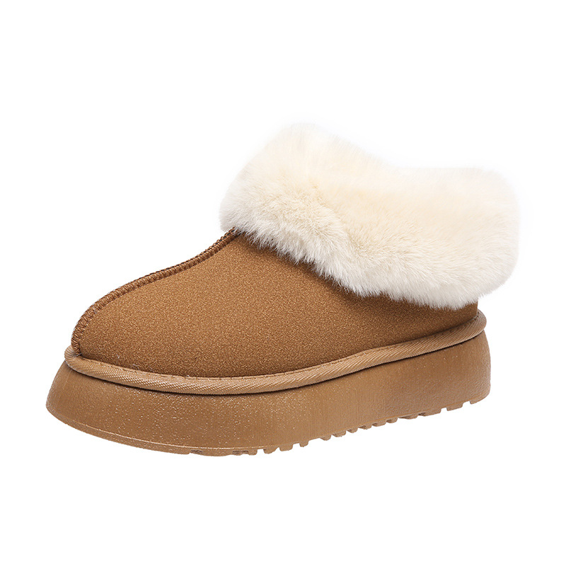 fleece-lined Thickened Warm Snow Boots Women's 2024 Winter New Thick Bottom Low Top Short Tube Pedal Maomao Cotton Shoes