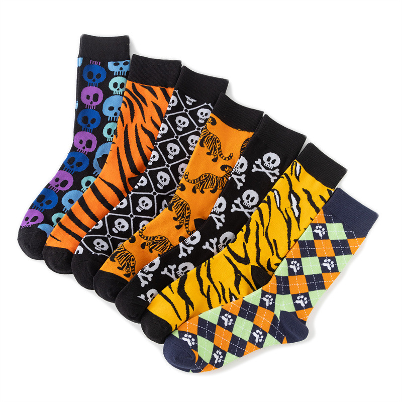 Casual Four Seasons Socks European and American Men's Tiger Cartoon Socks Wholesale Tiger Year Cotton Mid-tube Socks Women's Leopard Print Cross-border Animal Socks