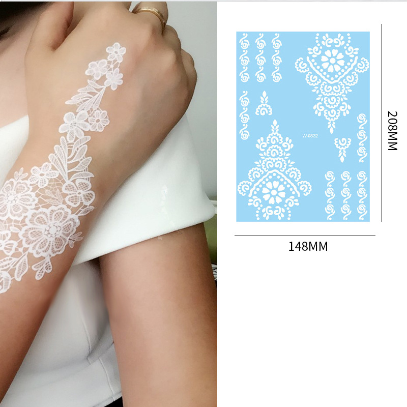 Zhengxiang 2024 European and American White Lace Tattoo Sticker Waterproof 3D India Hannah Tattoo Sticker Amazon Tattoo