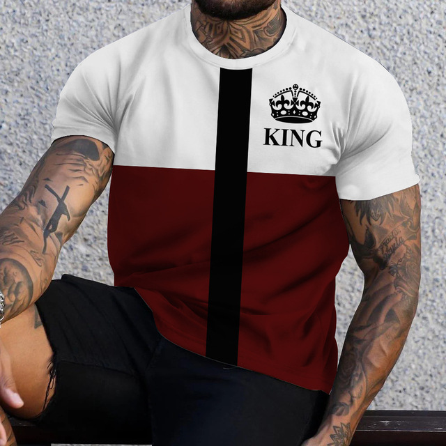 Summer men's striped KT shirt 3d printed short sleeve sweatshirt King spades K pattern Harajuku T-shirt men's Upper
