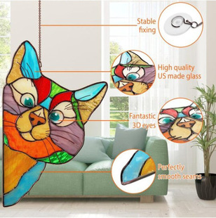 Cross-Border New Fashioned Glass Cat Window Hanger cartoon animal Window decoration pendant decoration