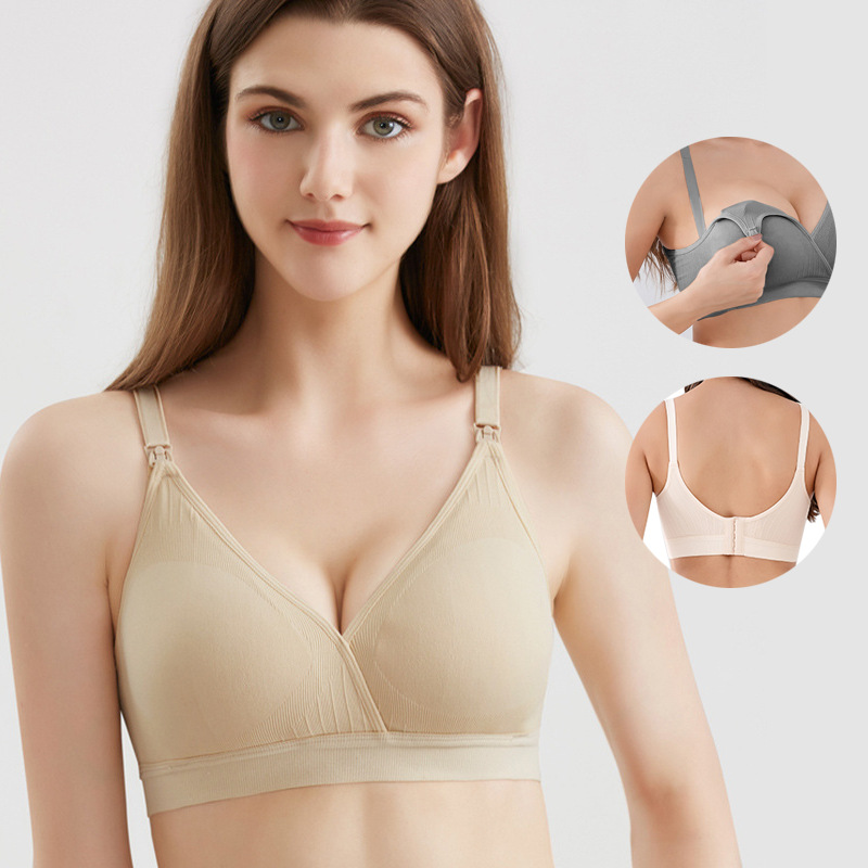 Cross-border European and American new breastfeeding bra front buckle wireless breastfeeding bra plus size underwear V-shaped