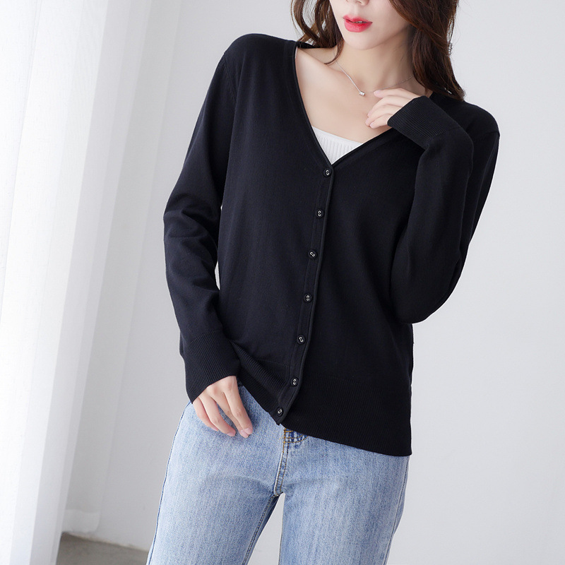 Autumn Spring Korean New Women's Slim-fit Short Knitted Sweater Women's Cardigan Large Size Buckle Thin Outer Sweater Women's Coat