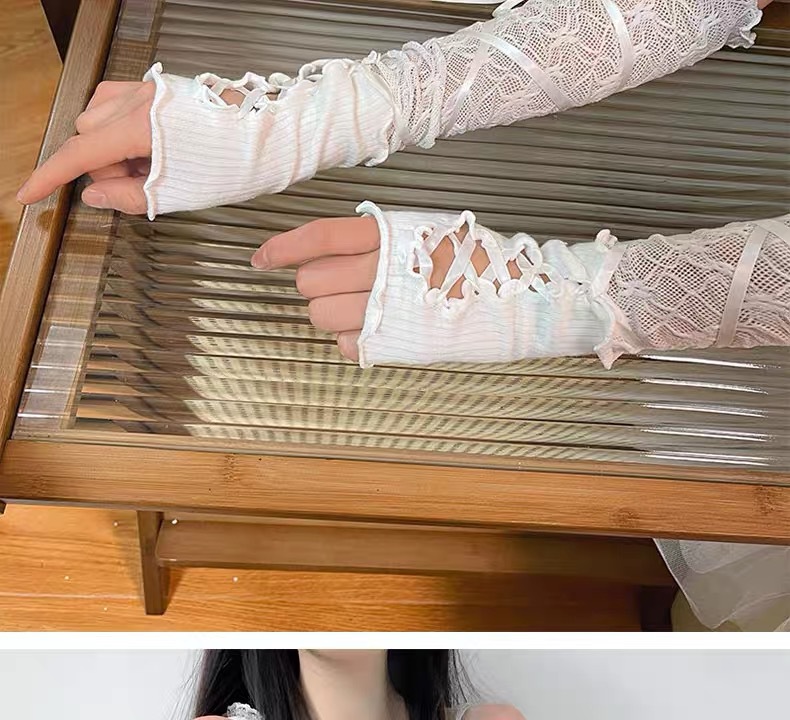 Y2g Lolita gloves ballet style white lace oversleeve women's thin summer sun protection hot girl lace gloves_voghion.com