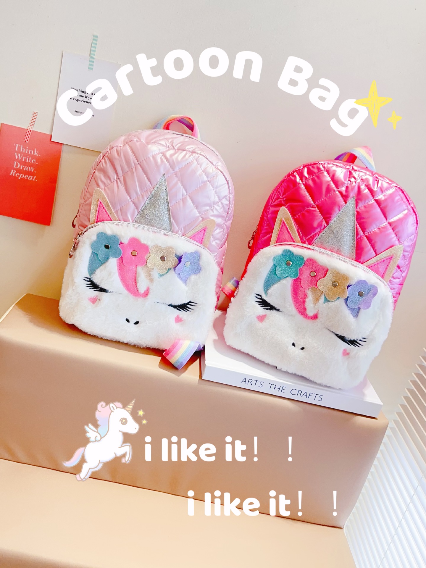 Children's 2023 new plush unicorn backpack embroidered Plaid girl backpack student fashion cartoon schoolbag wholesale