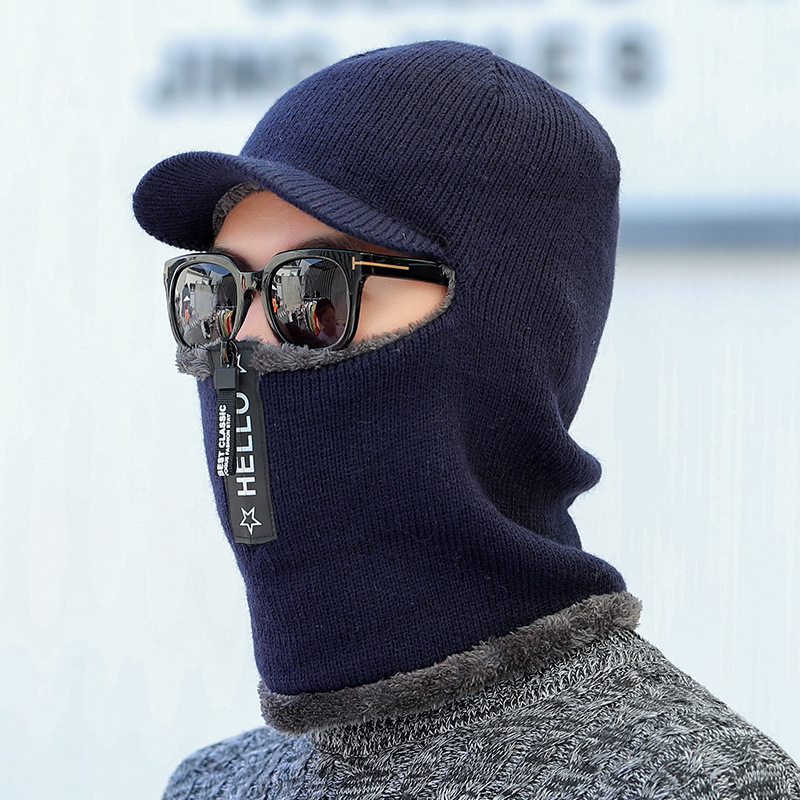 Woolen hat men's winter fashionable all-match cycling warm cold-proof fleece-lined thickened autumn and winter scarf integrated knitted cold hat