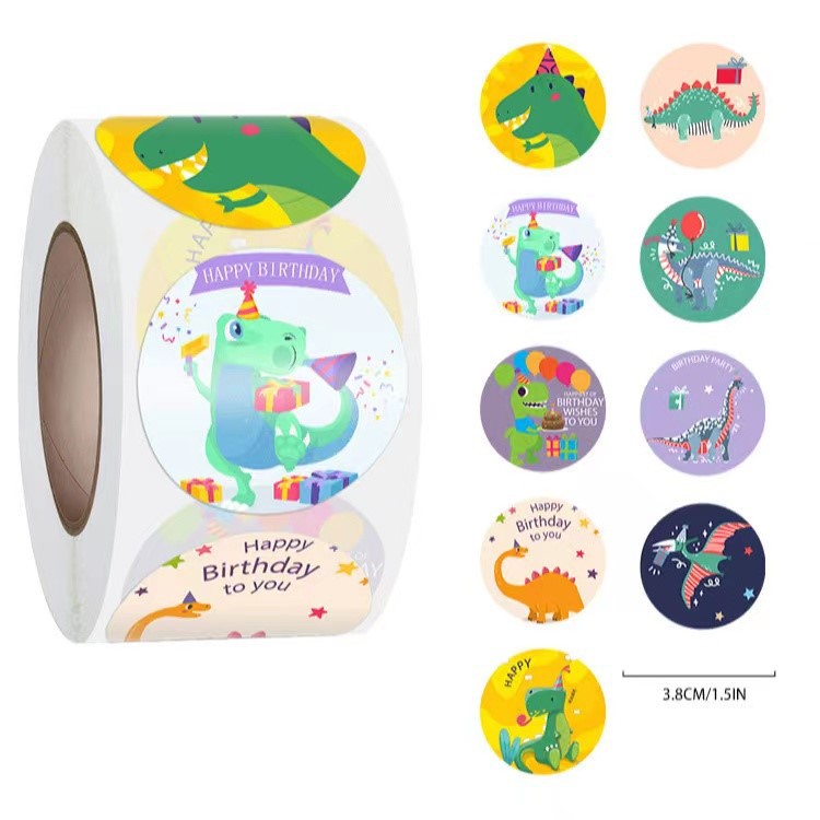 Factory wholesale 500 sheets/tub 1.5-inch cartoon animal dinosaur seal sticker self-adhesive label
