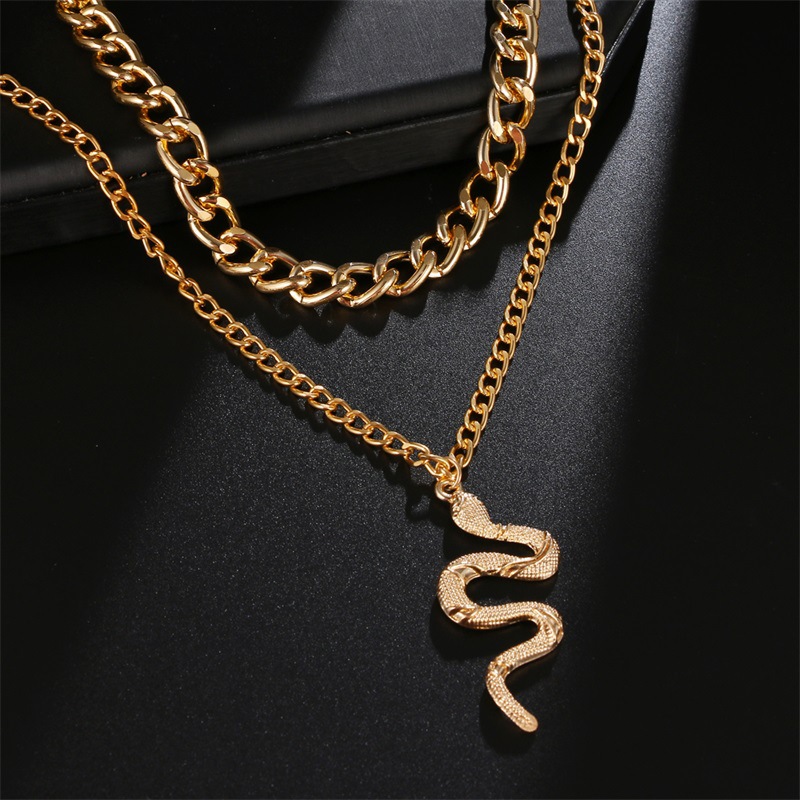 慕尚跨境新款蛇项链 ins创意双层粗链蛇吊坠项链女式锁骨链MS427