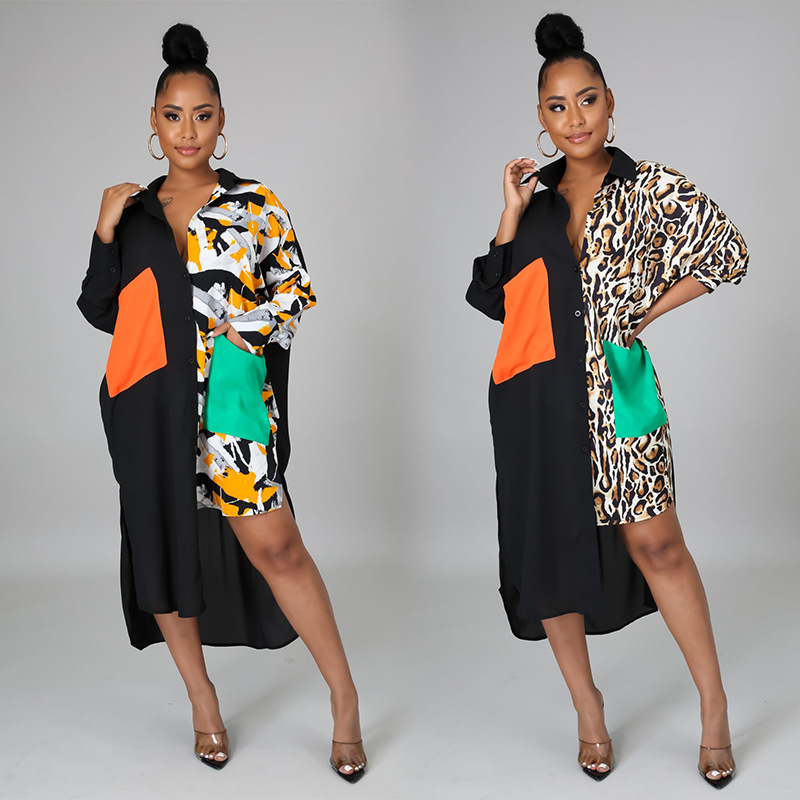 909 European and American shirt women's autumn shirt plus size women's casual fat sister slightly fat design shirt dress long sleeve