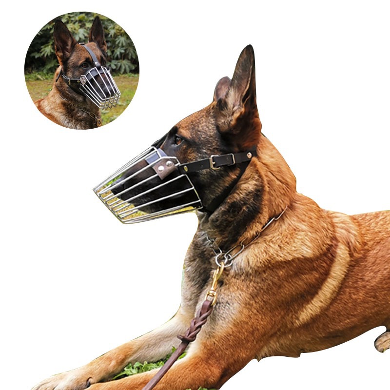 Medium and large dog dog mouth sleeve German horse dog stainless steel mouth cage anti-bite anti-eating pet breathable iron mouth cover