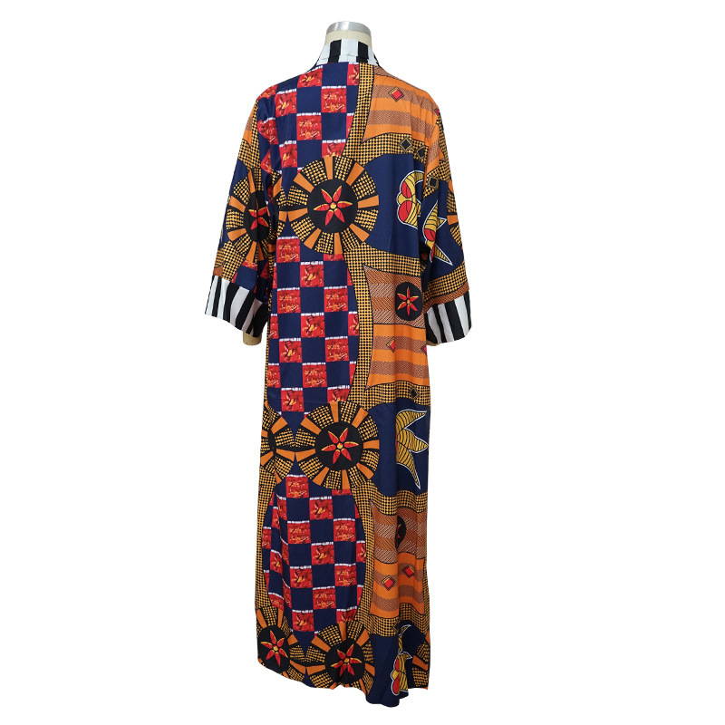 LG001 African Ethnic Style Women's Coat Long Printed Kimono Foreign Trade Source Cross-border 2024 New Coat_voghion.com