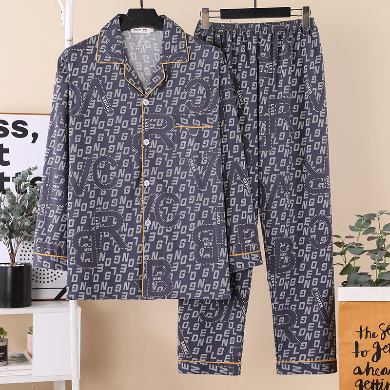 New Spring and Autumn Men's Pajamas Long-sleeved Imitation Cotton Loose Plus-sized Home Clothes Youth Middle-aged Outwear Suit