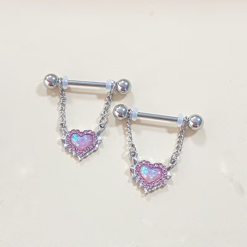 Gaibei European and American cross-border heart-shaped navel ring Opal navel ring nose clip ear studs body piercing jewelry