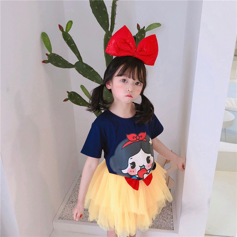 Girls' T-shirt suit Two-piece 2025 Summer Children's Baby Western Style Cartoon Short Sleeve Top Mesh Princess Dress