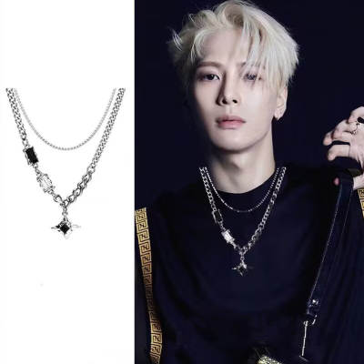 Manxing double-layer necklace men's fashionable sweater chain light luxury niche design sense hip hop style couple boys female clavicle chain