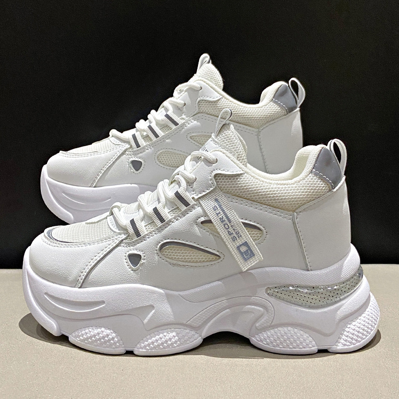 Autumn popular mesh breathable hidden height women's shoes 2023 thick bottom women's sneaker soft bottom non-slip daddy shoes