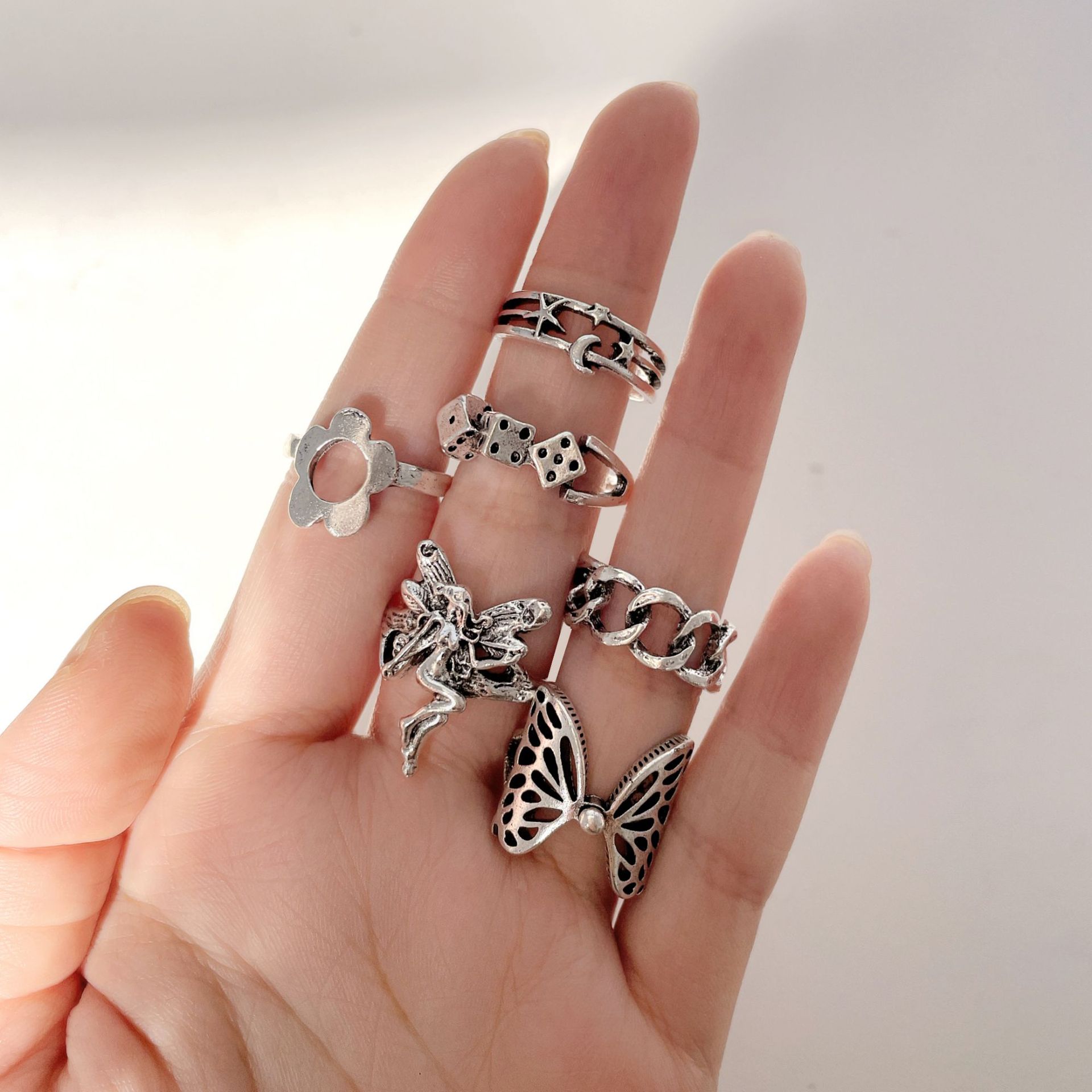 new butterfly elf dice ring set 6-piece creative butterfly chain joint ring_voghion.com