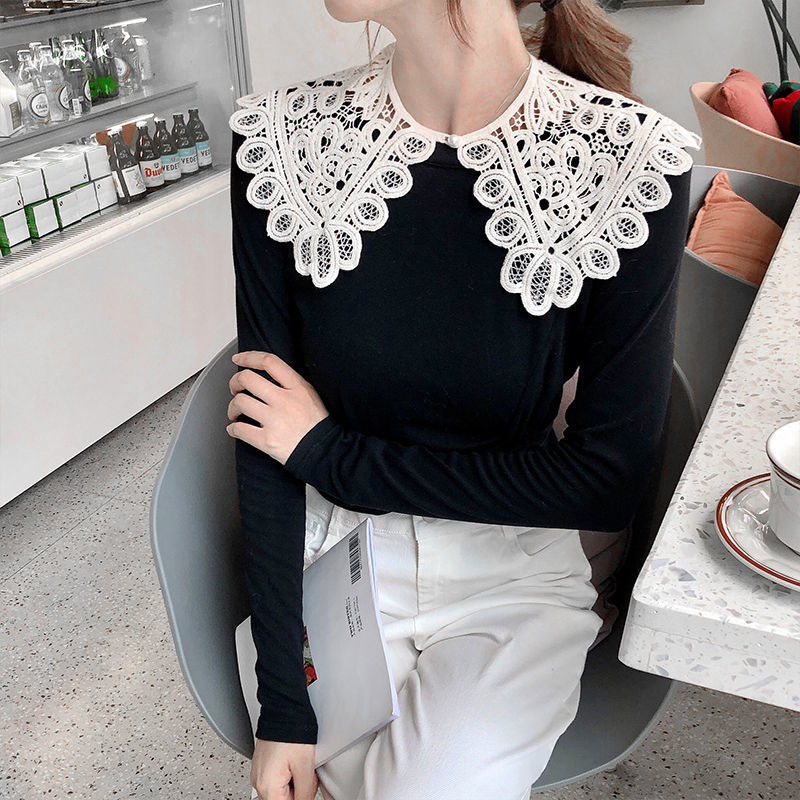 Four seasons available fake collar women's spring and summer Korean style waistcoat all-match skirt shawl collar sweater online popular small lace