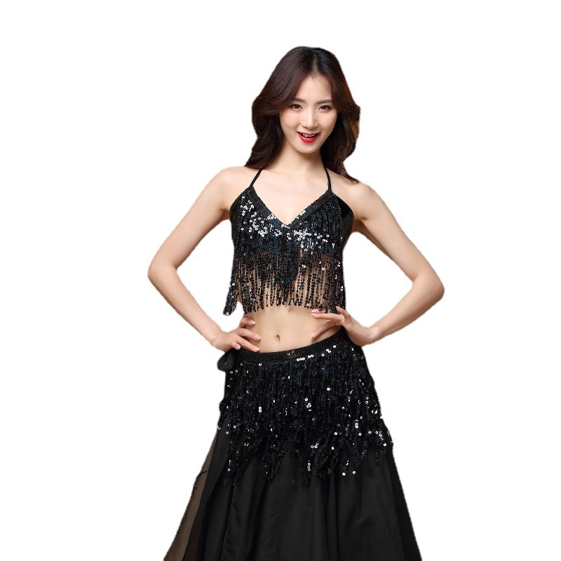 Halloween sexy tassel jazz dance steel pipe dance costume sequins belly dance tassel waist chain stage performance