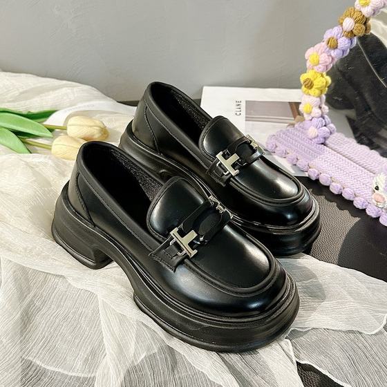 British style low-cut loafers 2023 autumn new color matching women's single shoes jk muffin leather shoes thick sole hidden height women's shoes
