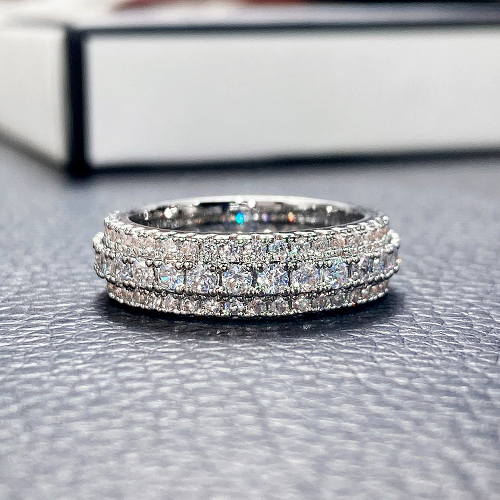 曹適eBayring 誇張奢華男女通用款戒指 銅鍍白金色鑲鋯石飾品