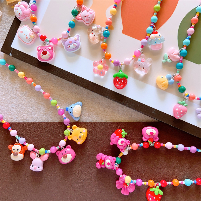 Korean Children's cute resin colorful cartoon character necklace girls' summer multi-accessories hanging chain parent-child decoration