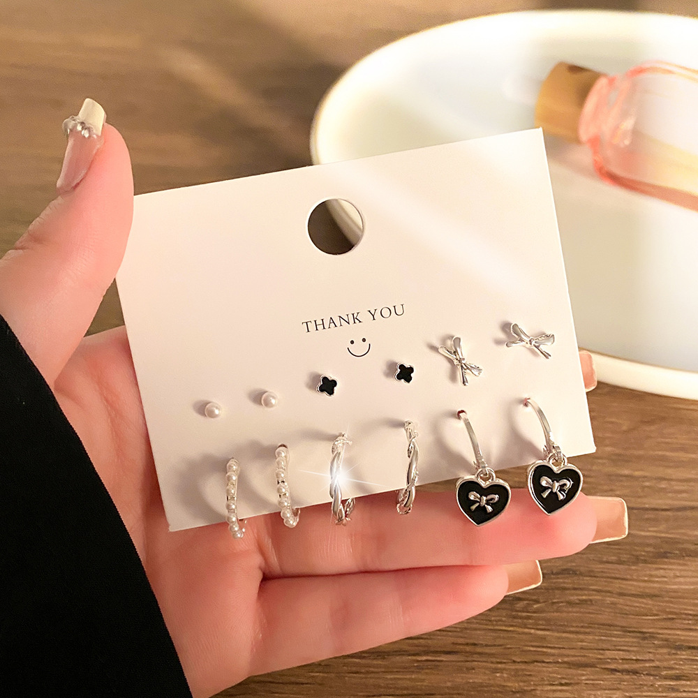Mu Shang cross-border new earrings set women's Pearl love four-leaf clover earrings Europe and the United States Art drop oil earrings wholesale