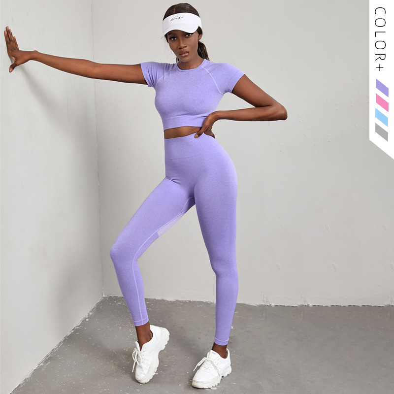 歐美熱銷無縫運動瑜伽服套裝女速干健身服高腰提臀瑜伽褲套裝