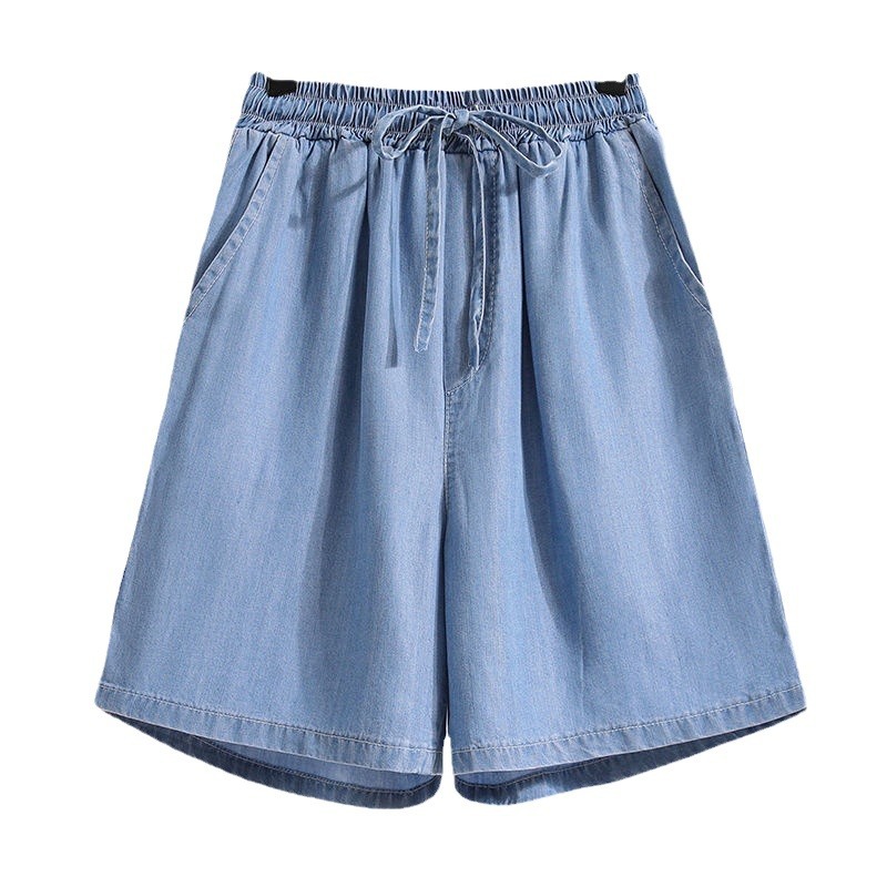 Denim Shorts Women's Summer New Thin Ice Silk Casual Five-point Loose Wide-leg High Waist A- line Hot Pants Large Size Trendy