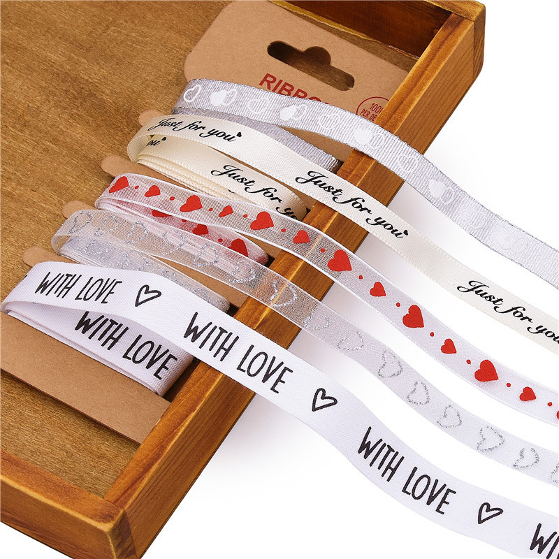 Cross-border Wedding Printed Ribbon Multicolor Combination Valentine's Day Gift Packaging Rope Ribbon Set 5 Mixed Pack 1 m