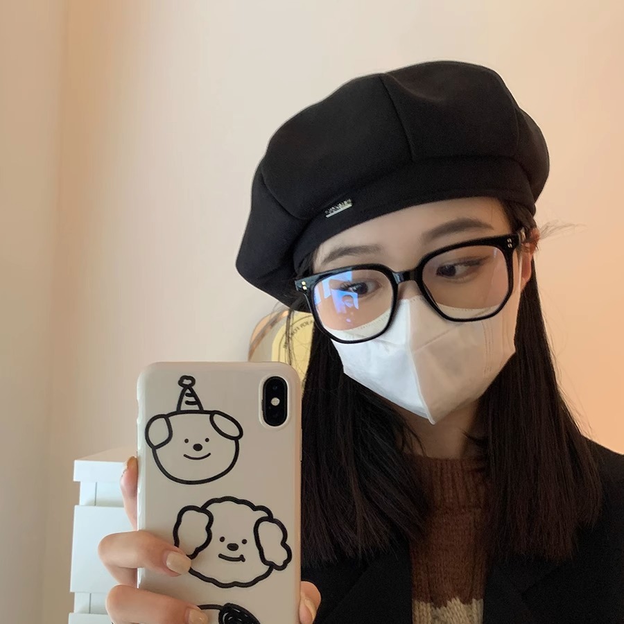 新款雲朵顯臉小八角貝雷帽女春秋時尚百搭大頭圍毛呢畫家帽女秋冬