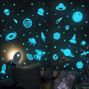 YJ4051 luminous astronaut star planet luminous stickers children's room decorative wall stickers fluorescent stickers self-adhesive wholesale