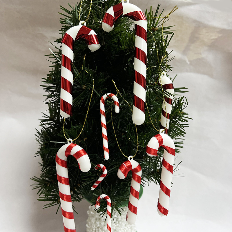 Cross-border direct sales plastic small crutch red and white cane windmill candy hook crutch Christmas tree decorative crutch accessories_voghion.com