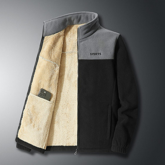 Factory Direct Plus Size Men's winter coat jacket fleece coat fleece-lined thick warm coat men's jacket