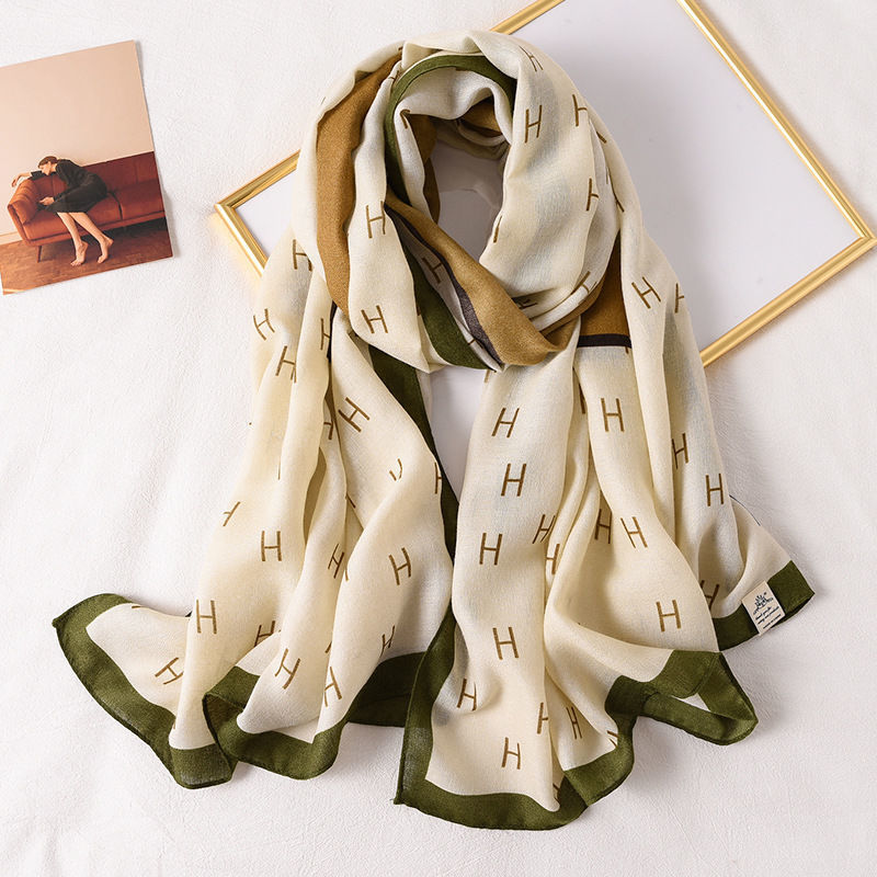 Women's silk scarf spring and autumn fashionable winter scarf oversized shawl dual-use versatile thin warm cotton and linen scarf