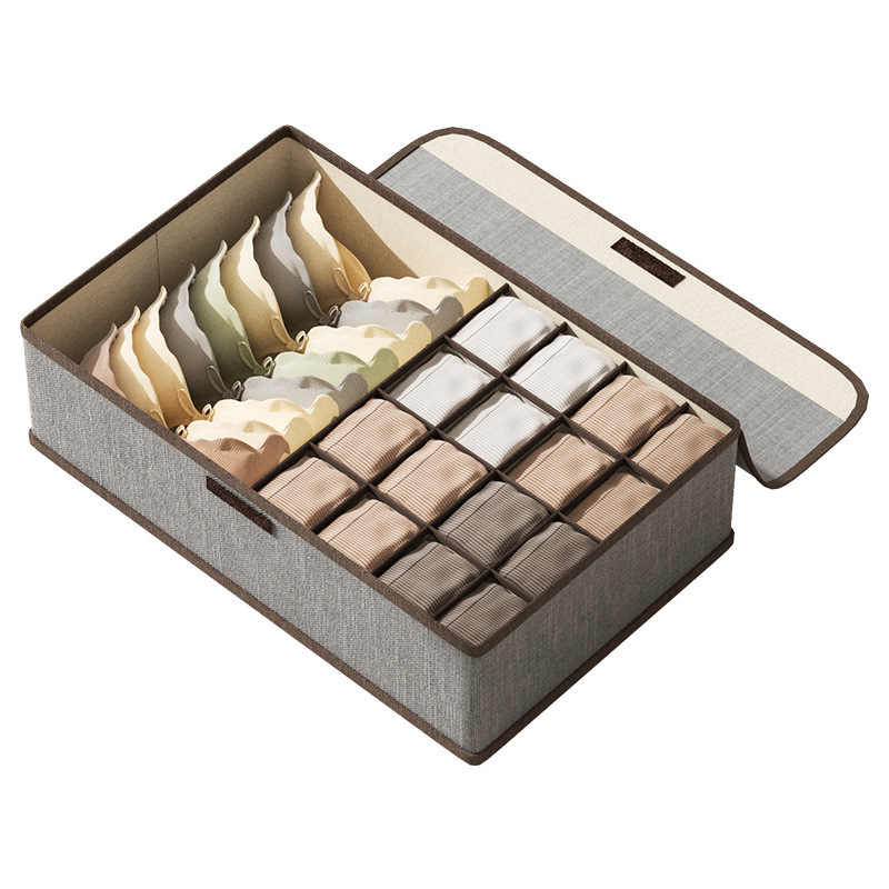 Underwear storage box three-in-one underwear socks storage box cotton and linen compartment storage box washing storage box with lid