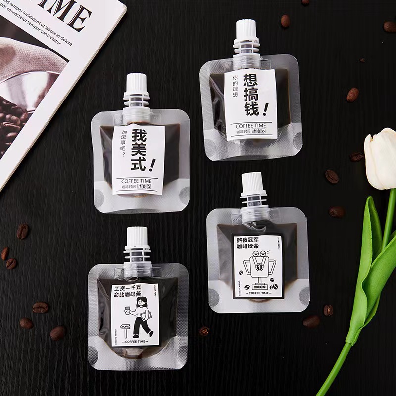 Cold Extract Coffee Drink Suction Mouth Bag Espresso Liquid Dispensation Bag Disposable Italian Transparent Self-supporting Bag