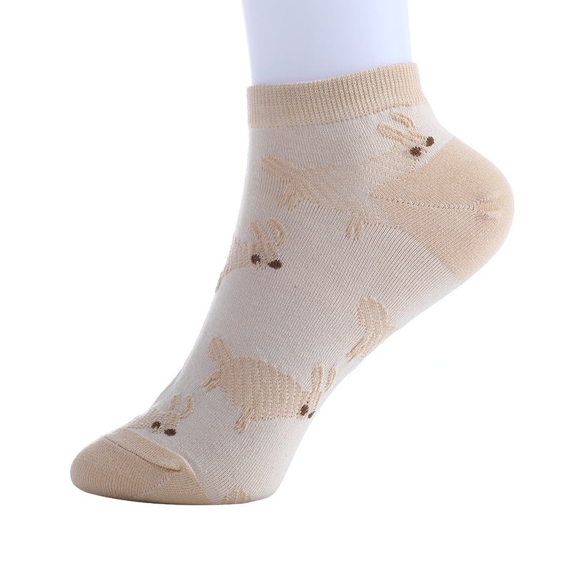 Spring and Summer Thin Short Socks Women's Trendy Retro Anti-Weaving Flower Low-Top Korean Style All-Match Embossed Boat Socks Dark Flower Socks