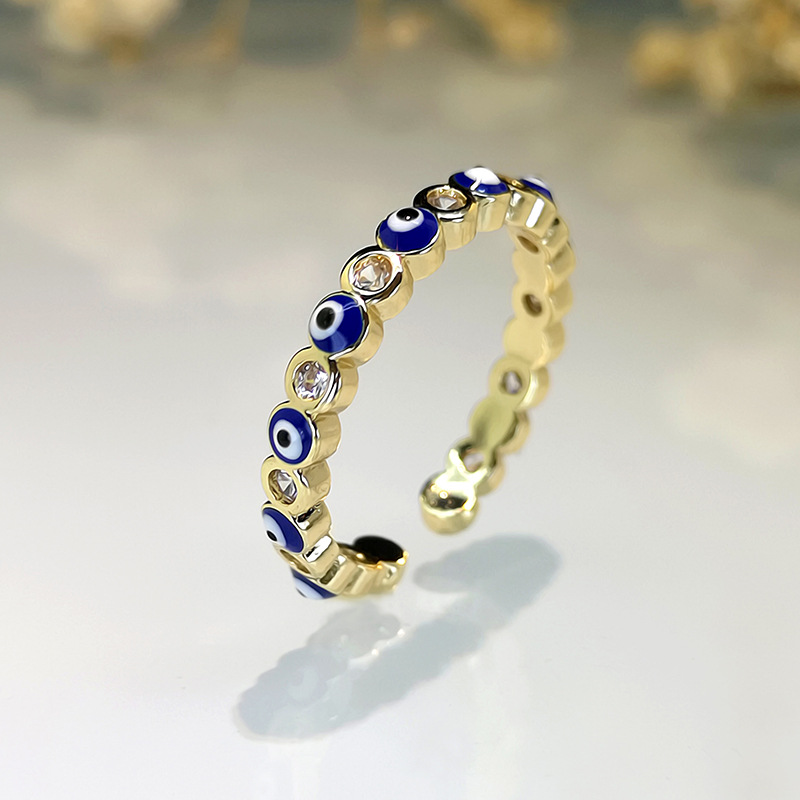 Cross-border hot selling Devil's Eye ring unisex retro niche inlaid zircon ring copper jewelry wholesale