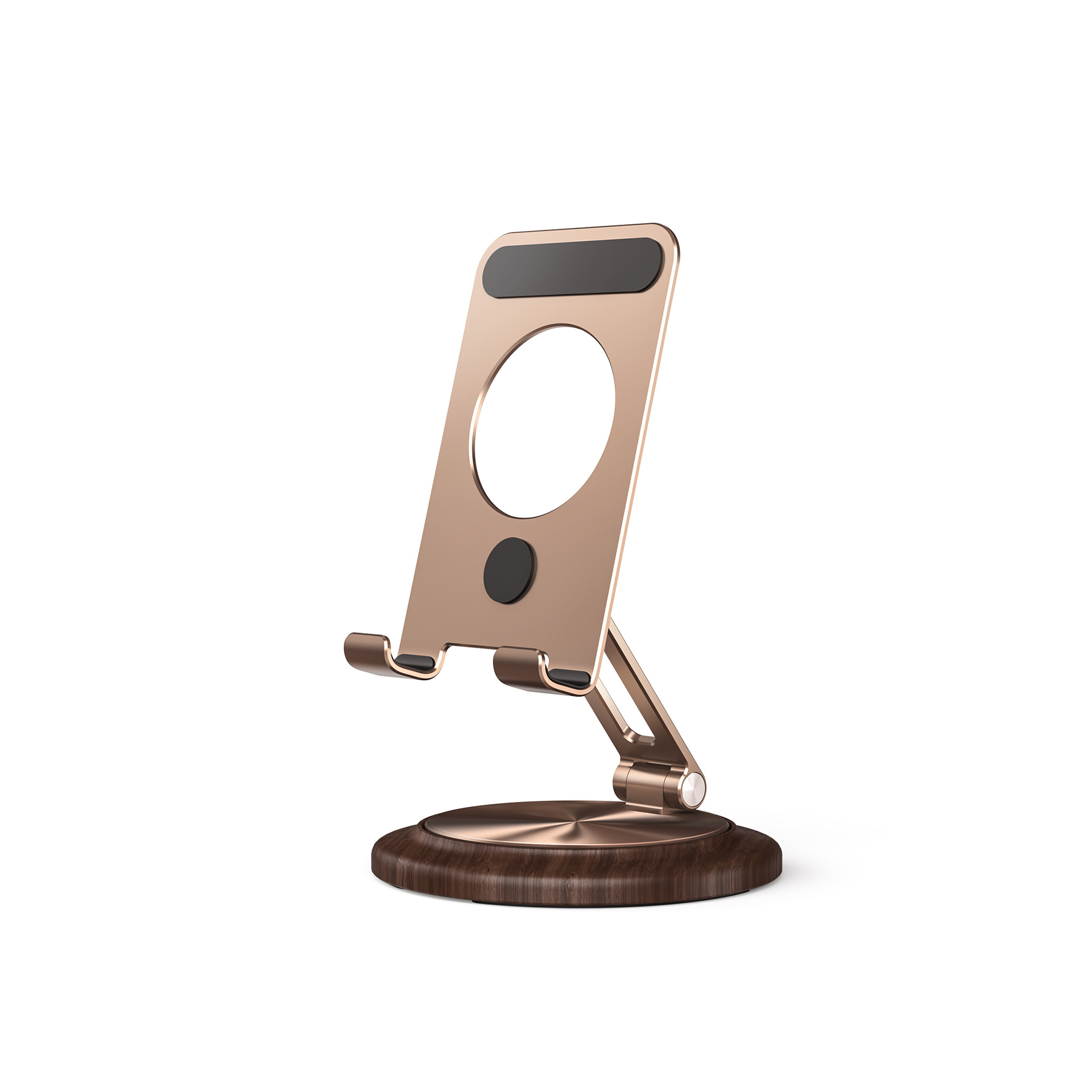 Sharp boneruy Foldable Rotating Phone Stand Walnut Base Elevated Universal Tablet PC Stand