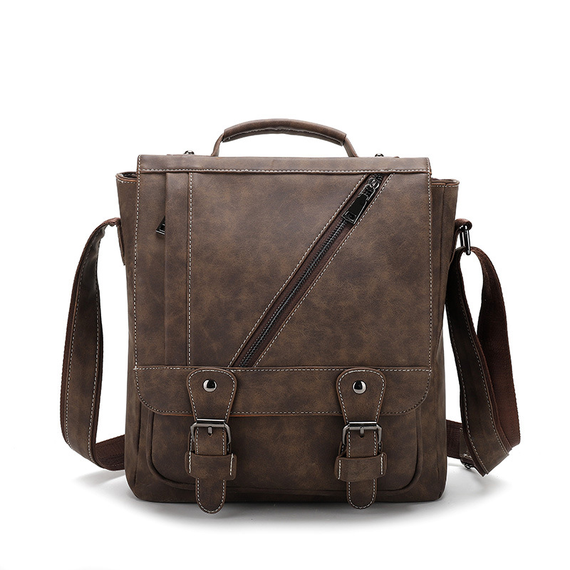 New retro men's bag vertical PU leather men's commuter shoulder bag large capacity Crossbody Bag Men's handbag