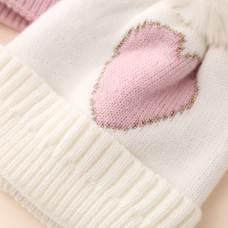 Baby Knitted Hat 0-12 Months Golden Silk Jacquard Love Knitted Hat Baby Girl Double-layer Thickened Wool Hat Cross-Border