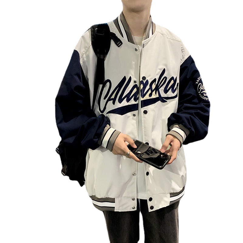 American Letter Embroidered Baseball Suit Jacket Men's Autumn ins Fashionable Brand Couple's Loose Contrast Color Stitching Jacket
