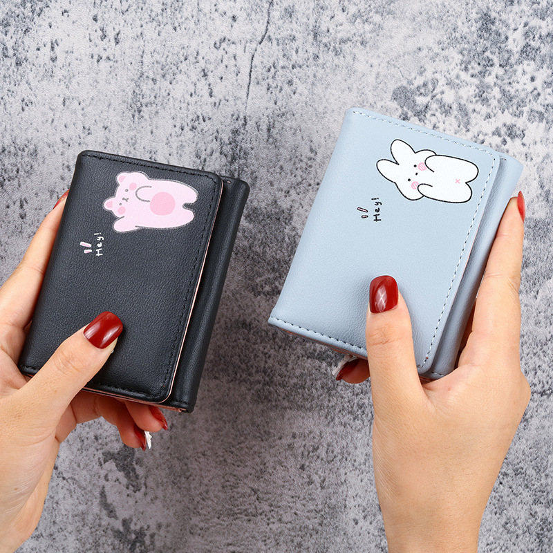韩版小钱包女三折短款印花可爱简约学生多卡位零钱包卡通女士钱夹