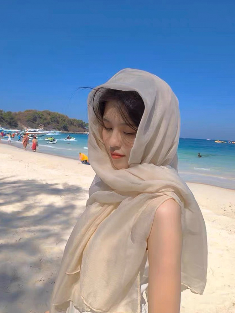 Red Photo Cotton and Linen Scarf Desert Sunscreen Shawl Seaside Tourism Beach Qinghai Chaka Salt Lake Scarf Women