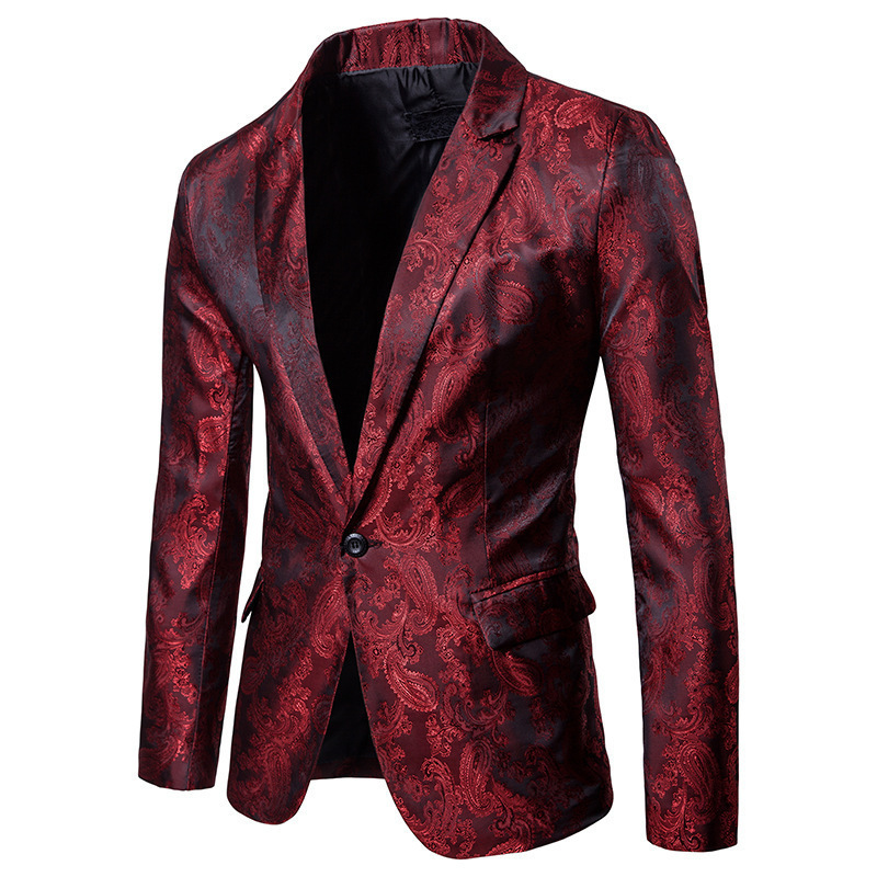2023 Foreign Trade Spring and Autumn New Men's Bright Face Dark Pattern Suit Nightclub One Button Men's Lapel Suit Set Batch