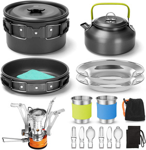 Outdoor Products Amazon Hot Selling Camping Cookware Stove Set Pot Teapot Combination Tableware Outdoor Pot suit